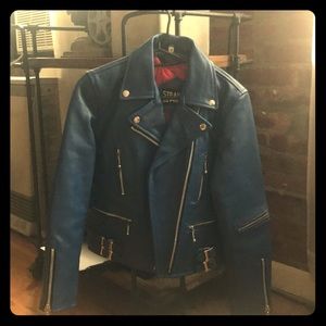 Electric blue leather Straight To Hell jacket.